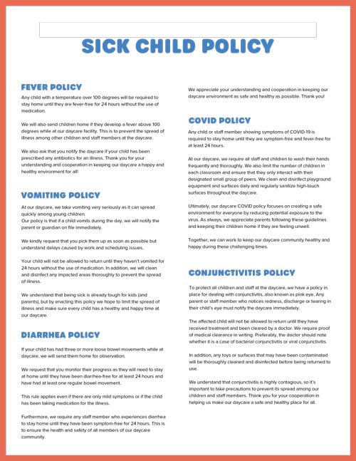 Daycare Sick Policies How to & Free Templates Vanco