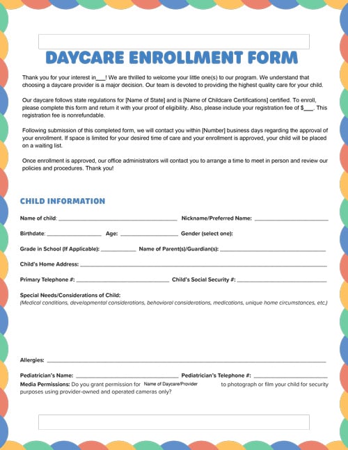 Free Printable Daycare Enrollment Forms & Guide Smartcare