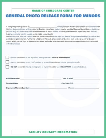 Daycare Photo Release Form