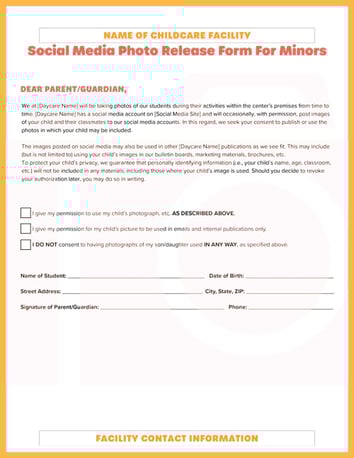 Permission to photograph form daycare