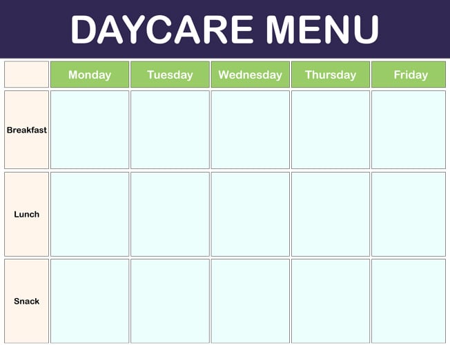 Weekly Daycare Menu Template Screenshot