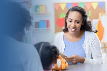 Teacher with stuffed fish