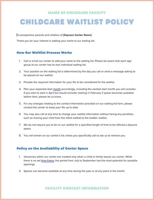 Free Child Care Waiting List Template Guide Smartcare