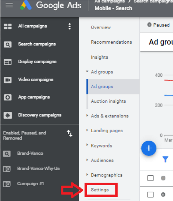 Google Ads for Churches Screenshot - Settings