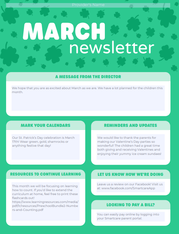 Printable Weekly Preschool Newsletters