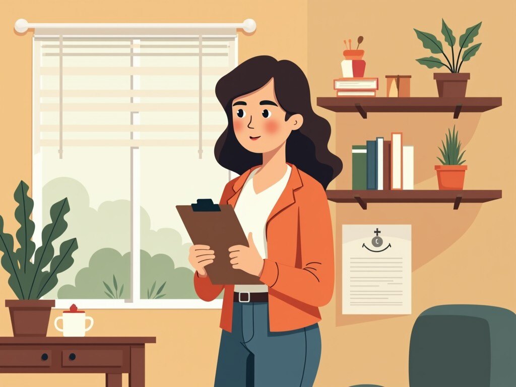 Illustration of a school office worker coming up with Catholic school fundraiser ideas