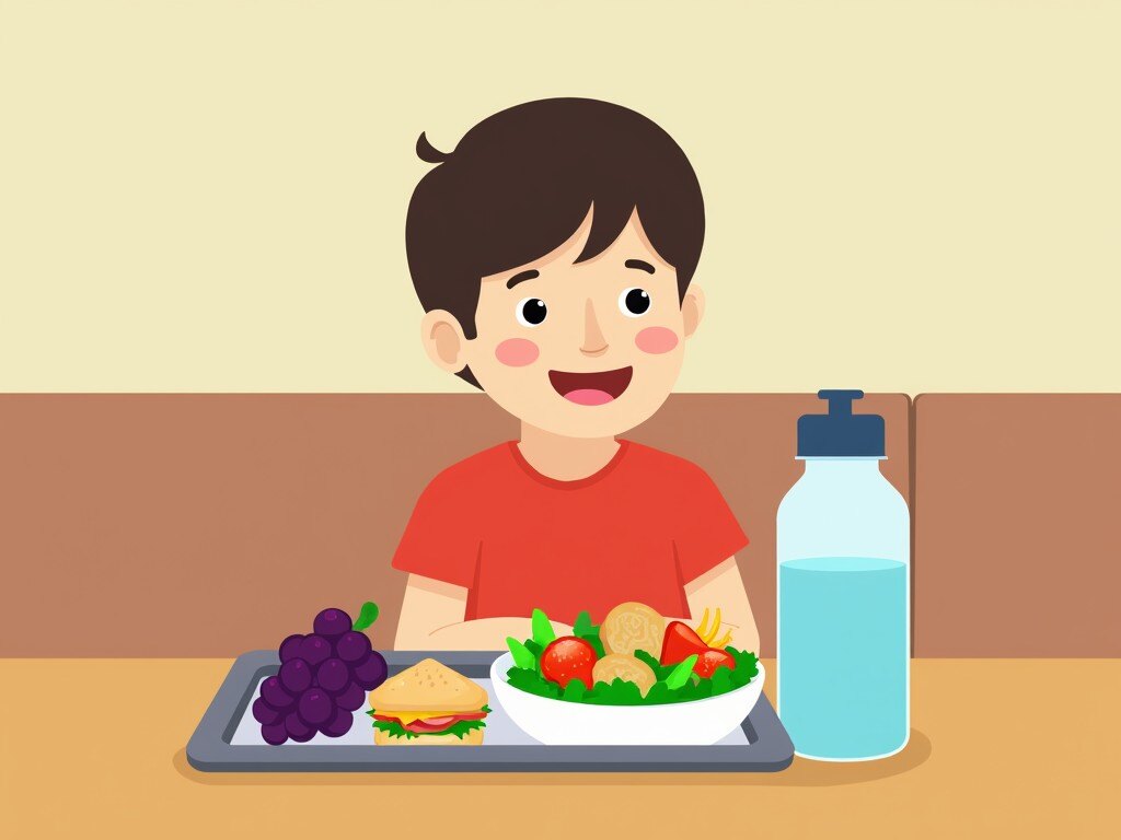 Image a student eating lunch, representing how to create a school lunch menu