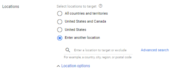 Daycare Advertising Blog Screenshot- Location Entry Google Ads