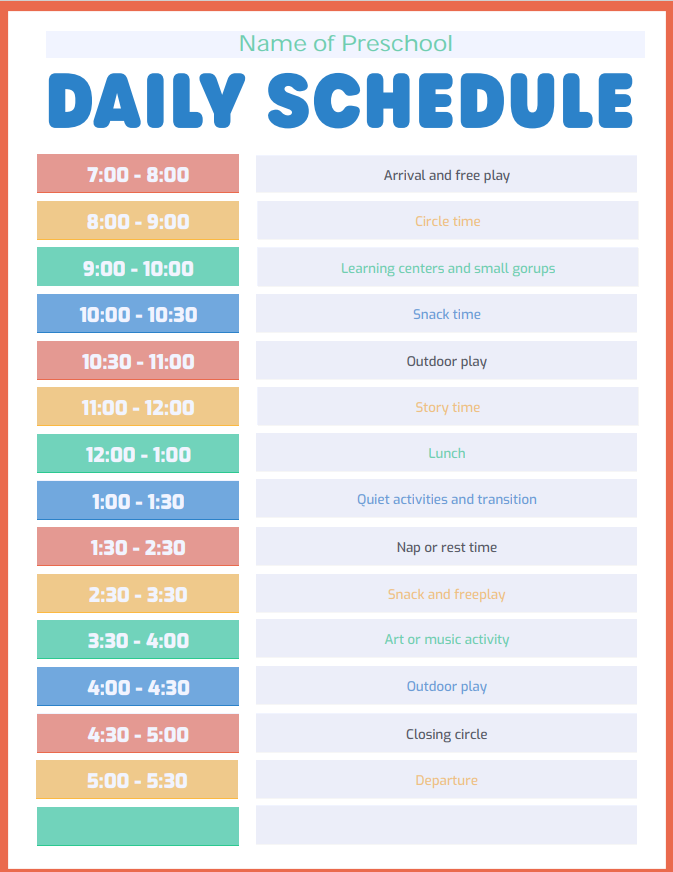 Preschool Daily Schedule Template