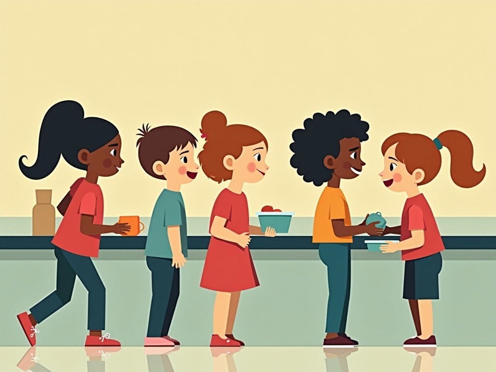 Students waiting in school cafeteria line