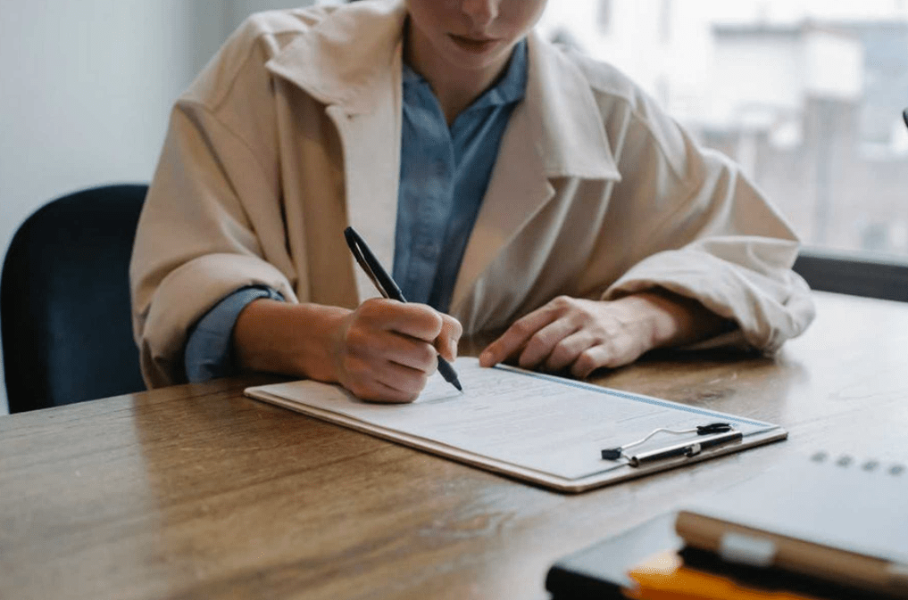 Churchgoer filling out a health survey questionnaire