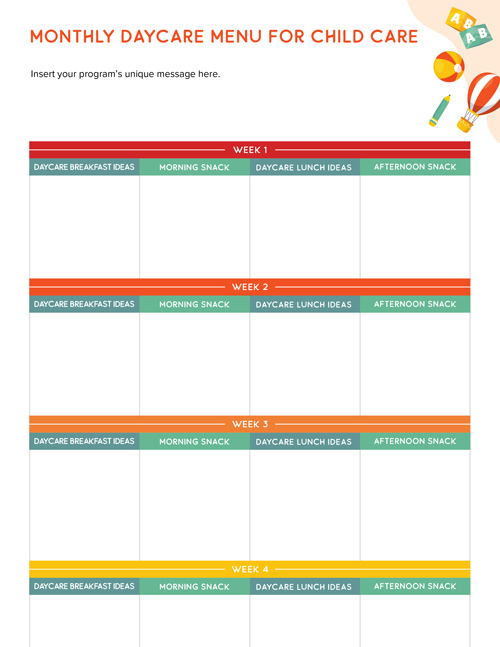 Monthly Daycare Menu Template Screenshot