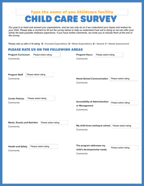 Child Care Survey for Parents Screesnhot